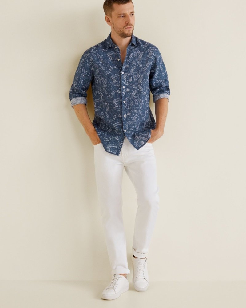 Slim-fit leaf-print linen shirt - Image 3